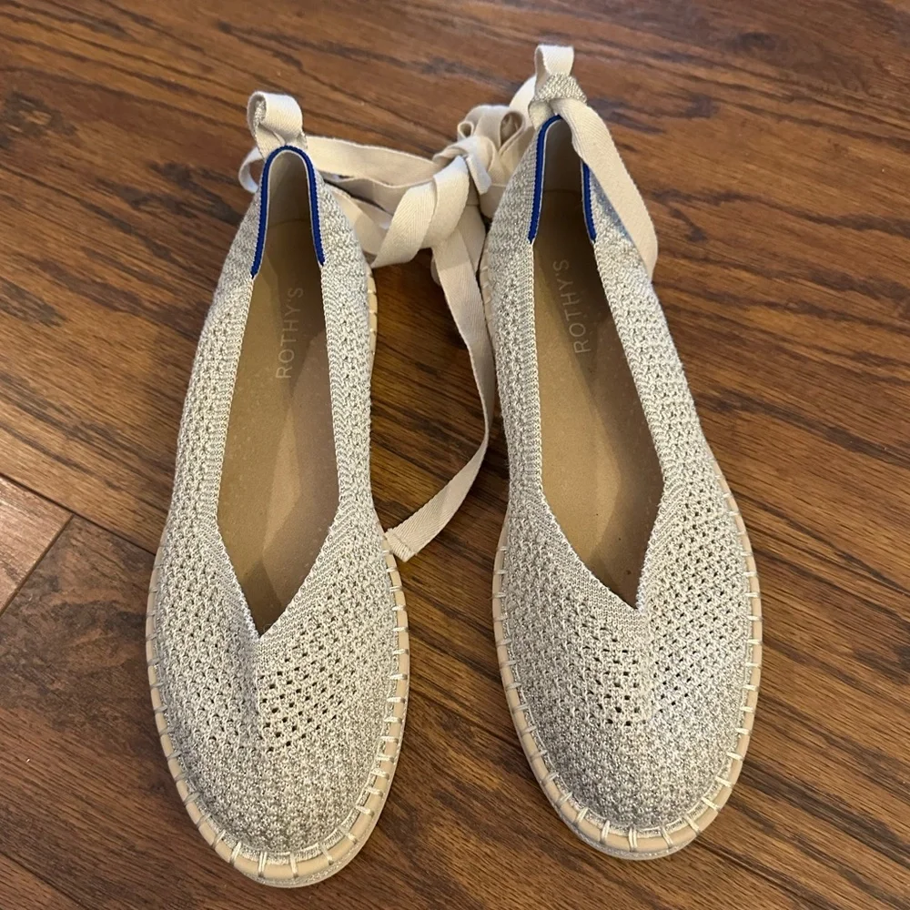 Rothy's Women's Cream Espadrilles with Blue Trim